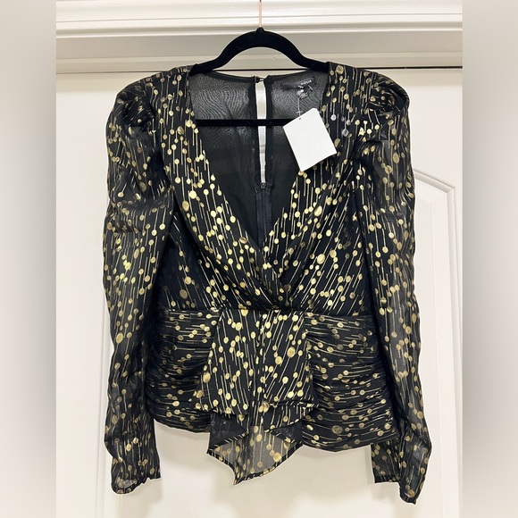 NWT Aqua Foiled Peplum V-Neck Blouse - Picture 4 of 11